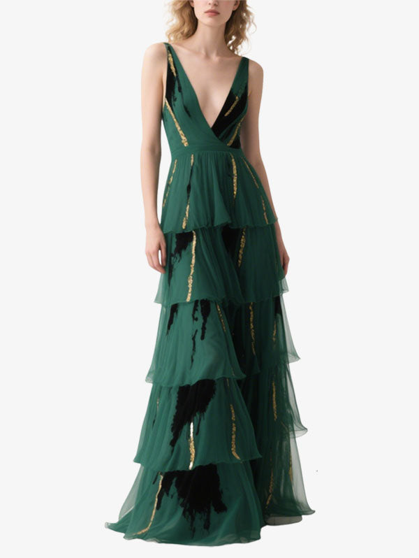 Emerald Green Tiered Tulle Gown Elegant Dresses