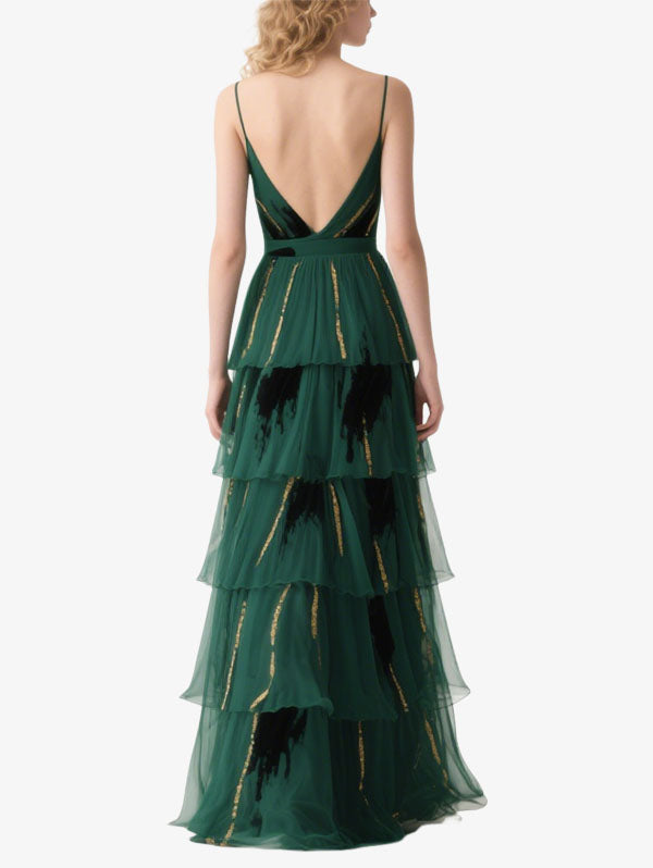 Emerald Green Tiered Tulle Gown Elegant Dresses