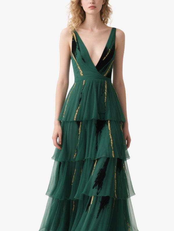 Emerald Green Tiered Tulle Gown Elegant Dresses