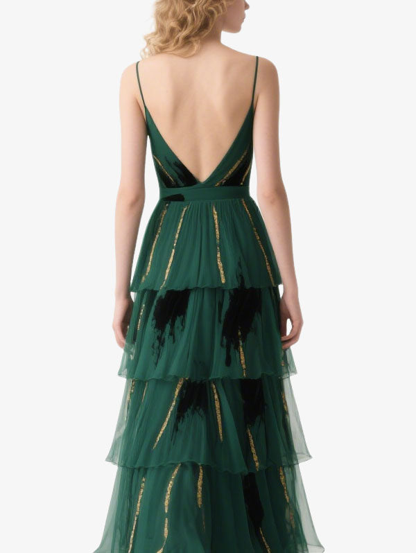 Emerald Green Tiered Tulle Gown Elegant Dresses