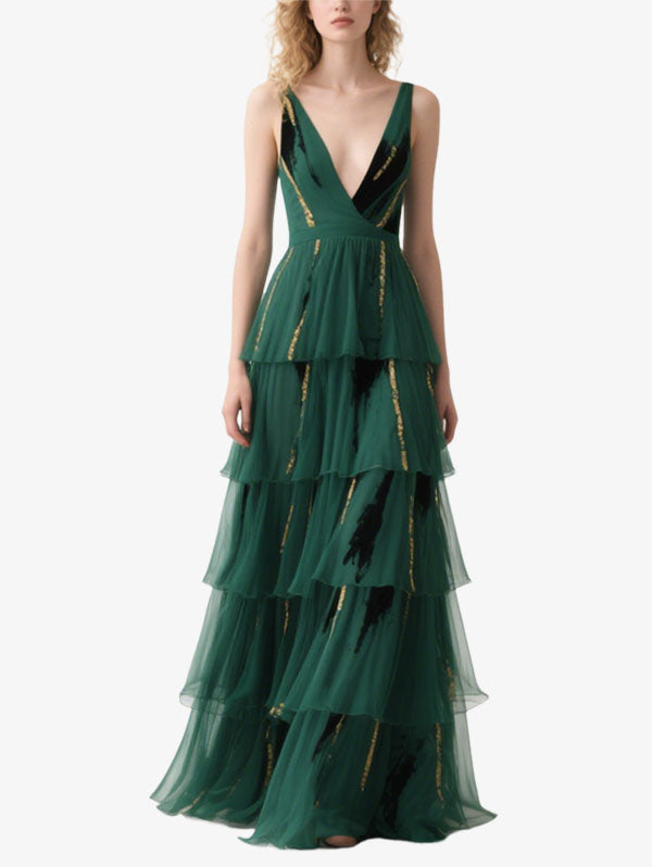 Emerald Green Tiered Tulle Gown Elegant Dresses