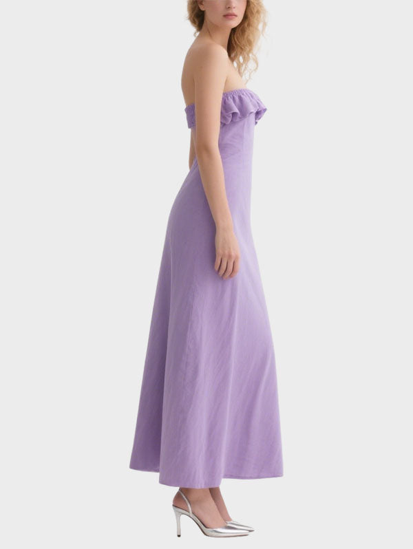Lavender Strapless Ruffled Maxi Dress Women's Chic Beach Attire