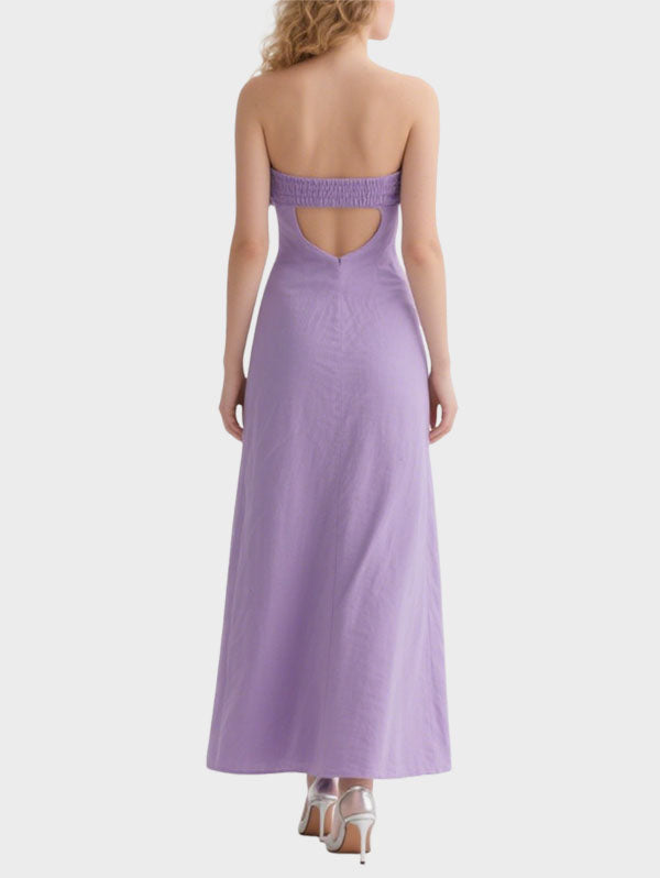 Lavender Strapless Ruffled Maxi Dress Women's Chic Beach Attire