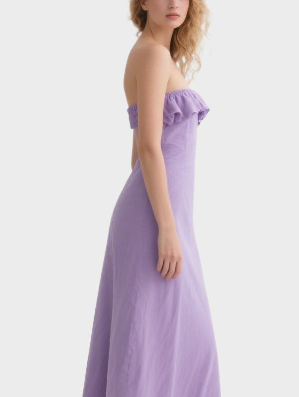Lavender Strapless Ruffled Maxi Dress Women's Chic Beach Attire