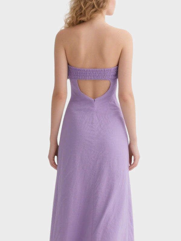 Lavender Strapless Ruffled Maxi Dress Women's Chic Beach Attire
