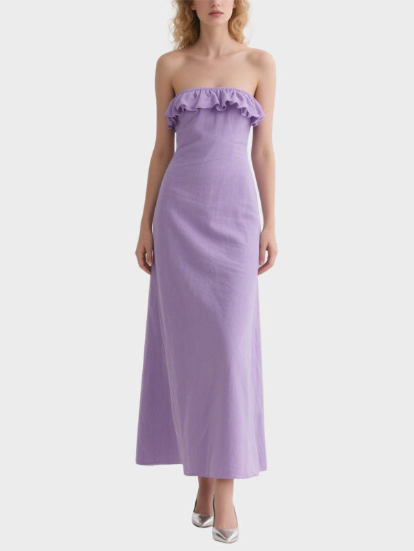 Lavender Strapless Ruffled Maxi Dress Women's Chic Beach Attire