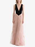 Pink Tulle Tiered Gown with Black Velvet Bodice