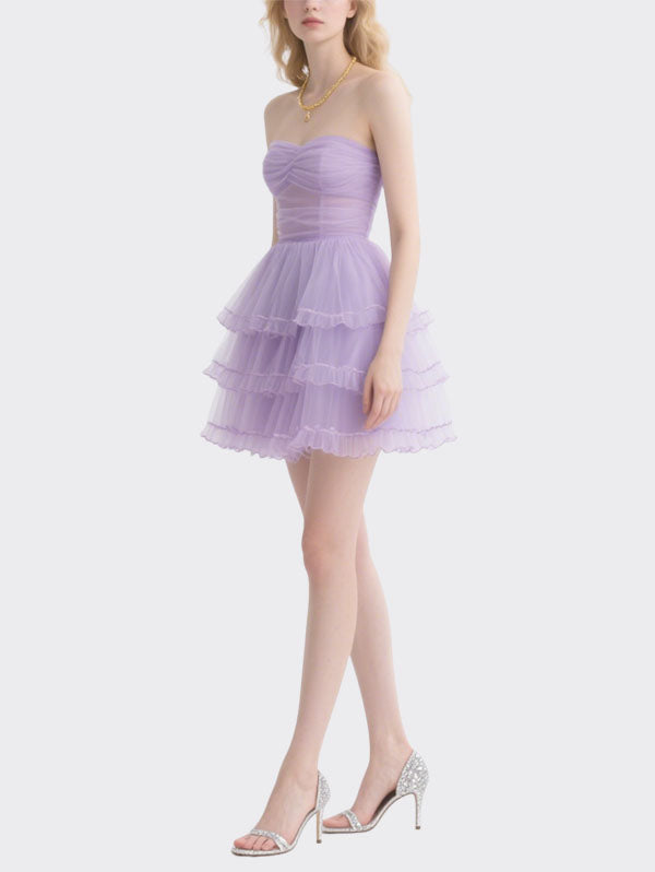 Lilac Strapless Tiered Tulle Party Dress