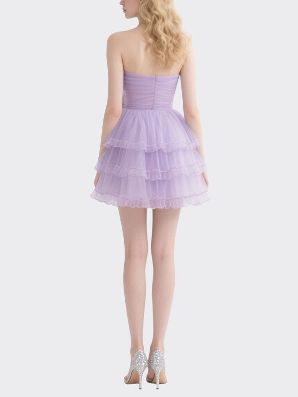 Lilac Strapless Tiered Tulle Party Dress