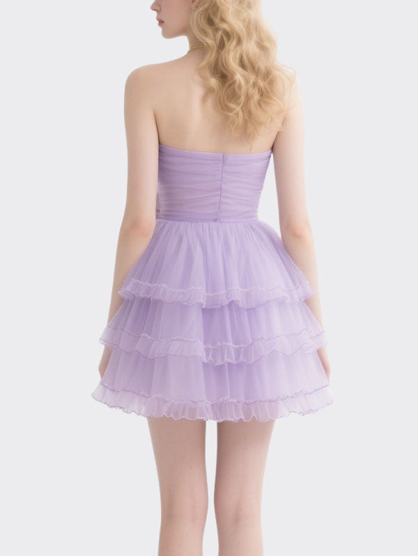 Lilac Strapless Tiered Tulle Party Dress