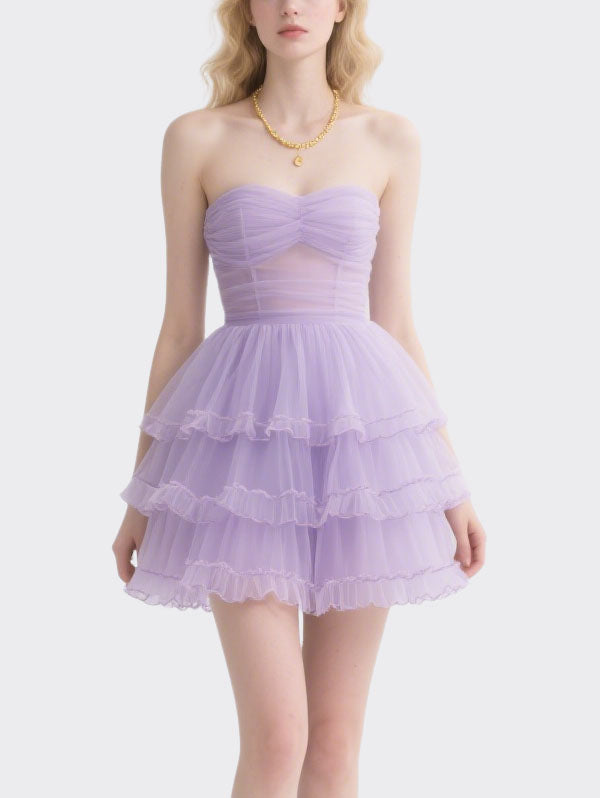 Lilac Strapless Tiered Tulle Party Dress