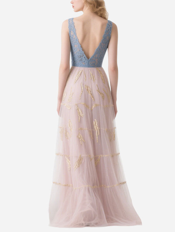 Light Blue Lace & Pink Tulle Gown