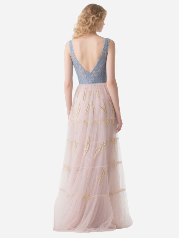 Light Blue Lace & Pink Tulle Gown