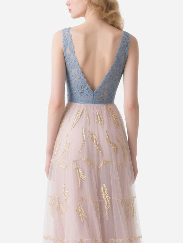 Light Blue Lace & Pink Tulle Gown