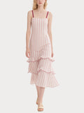 Pink and White Striped Ruffled Midi Dress Women's Casual Summer Dress