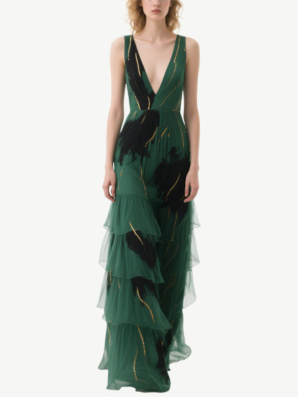 Emerald Green Tiered Tulle Gown
