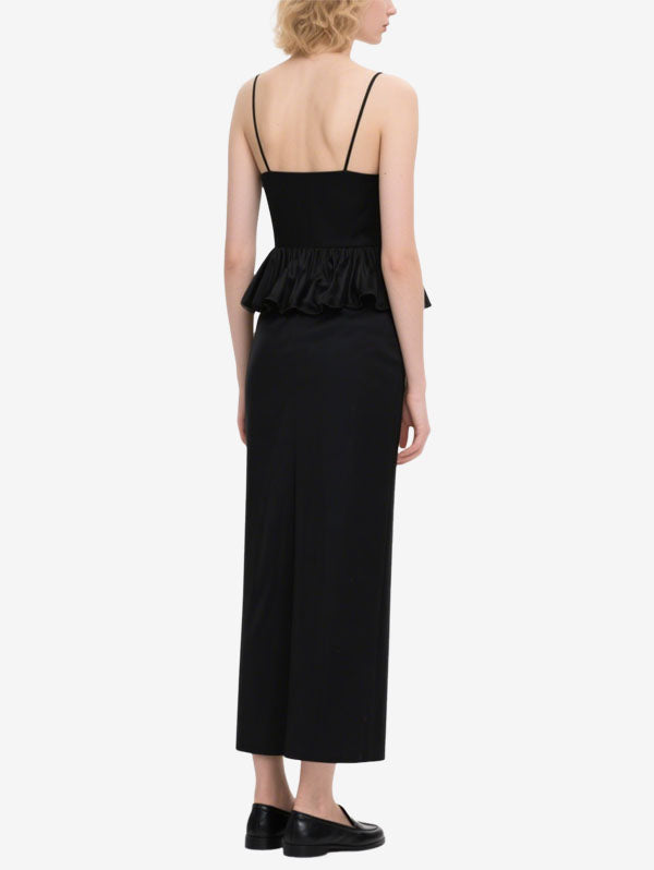 Black Satin Peplum Maxi Dress Women's Elegant Evening Dress