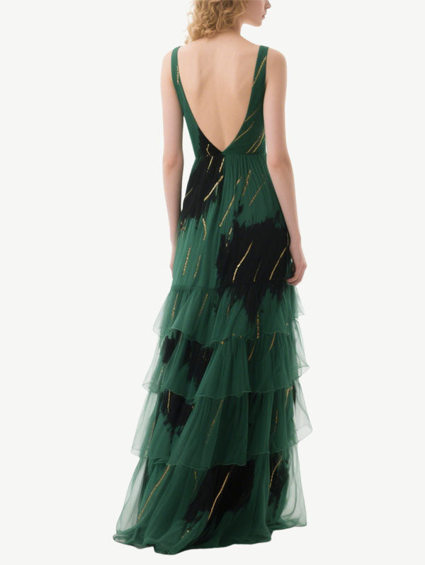 Emerald Green Tiered Tulle Gown