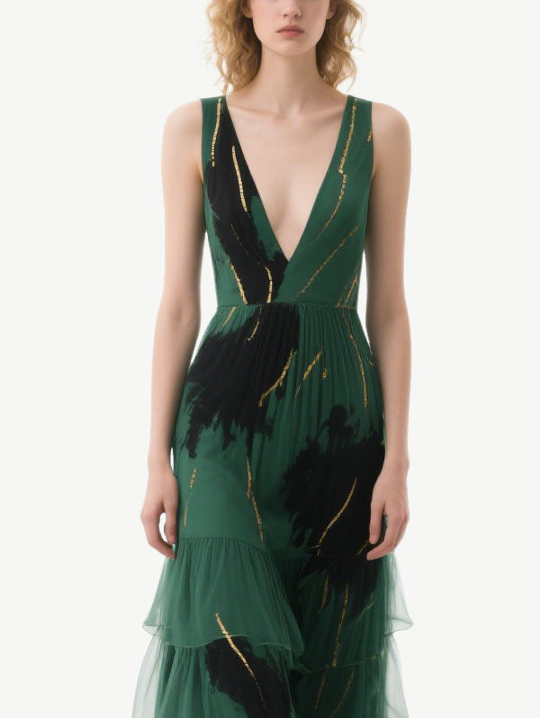 Emerald Green Tiered Tulle Gown