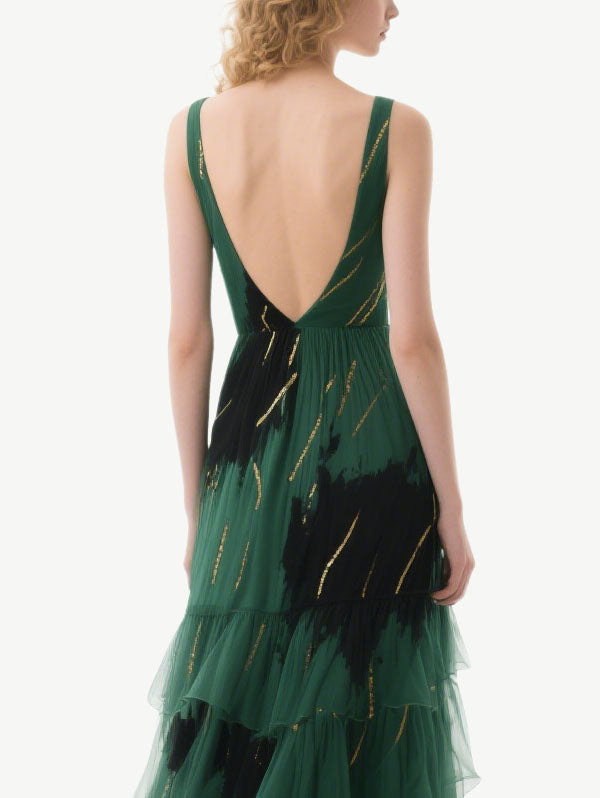 Emerald Green Tiered Tulle Gown
