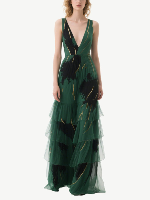 Emerald Green Tiered Tulle Gown
