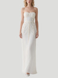 Pearl - Embellished White Strapless Tulle Gown
