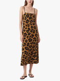 Brown Leopard Slip Midi Dress Women's Trendy Casual Outfit