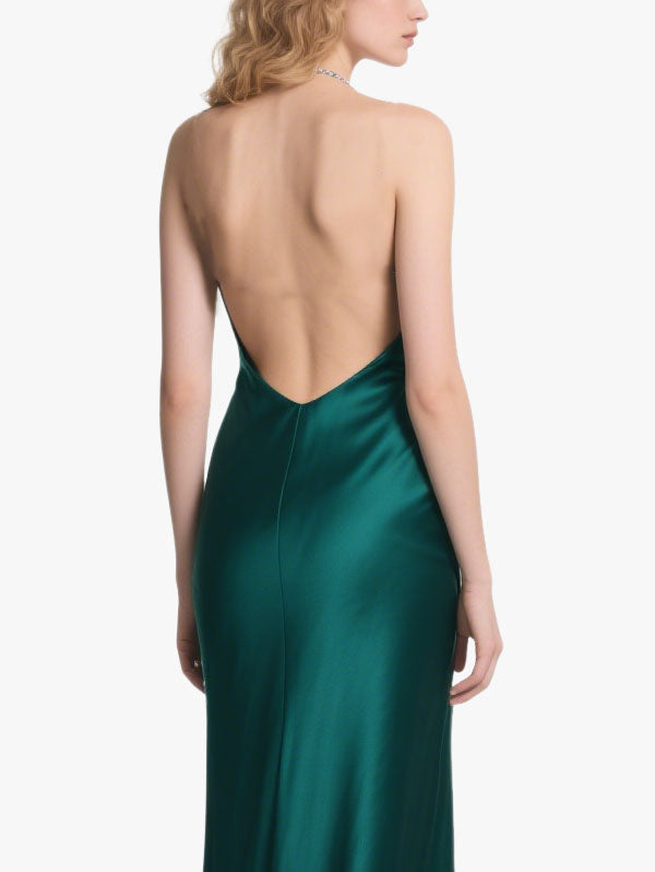 Emerald Green Satin Strapless Cut Out Maxi Dress