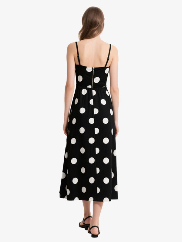 Black Polka Dot Wrap Midi Dress Women's Classic Casual Wear