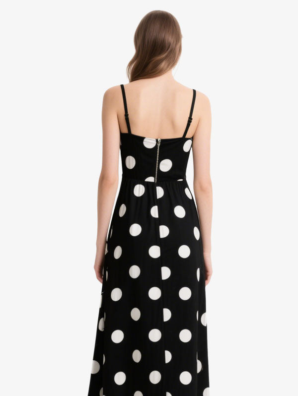Black Polka Dot Wrap Midi Dress Women's Classic Casual Wear