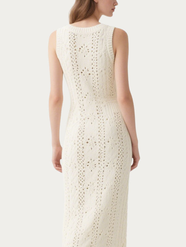 White Knitted Cut Out Midi Dress Women's Chic Summer Outfit