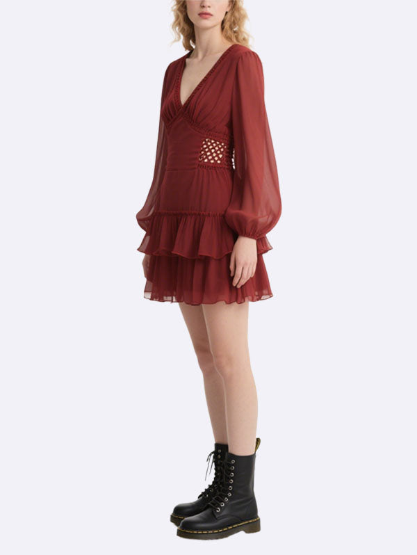 Women's Ruffle Hem Long Sleeve Dress