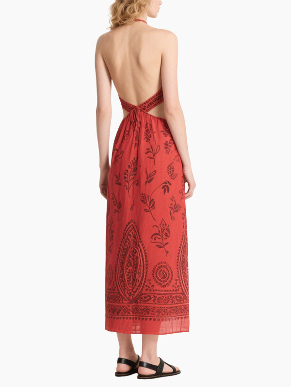 Red Halter Neck Cut Out Maxi Dress Women's Boho Summer Outfit