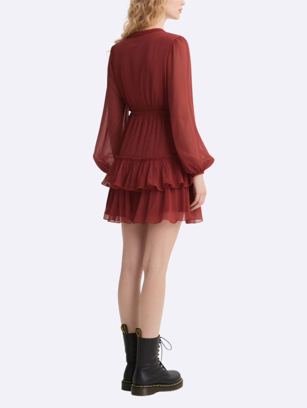 Women's Ruffle Hem Long Sleeve Dress