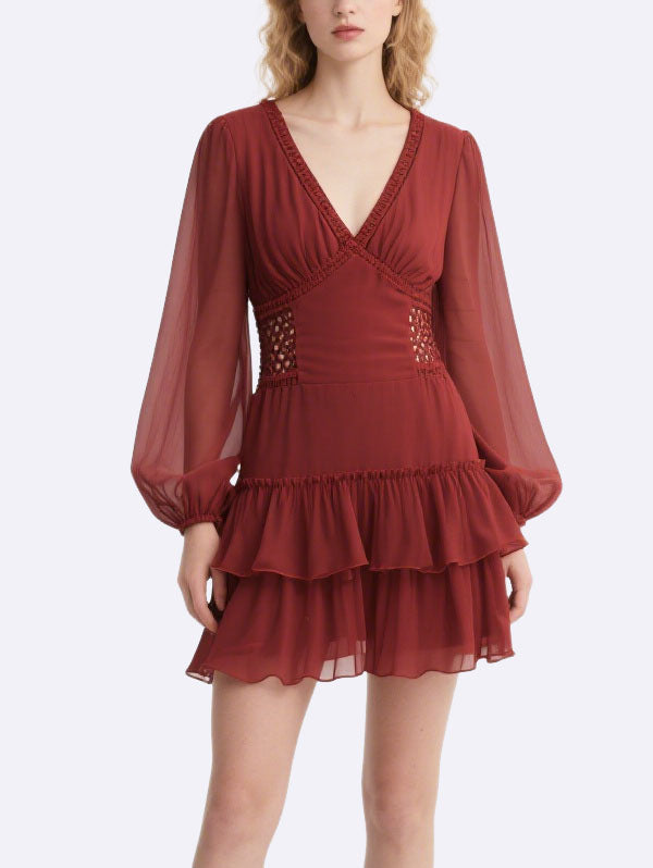 Women's Ruffle Hem Long Sleeve Dress