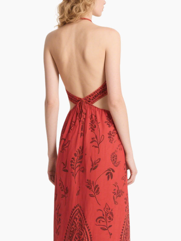 Red Halter Neck Cut Out Maxi Dress Women's Boho Summer Outfit