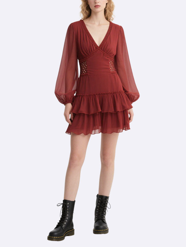 Women's Ruffle Hem Long Sleeve Dress