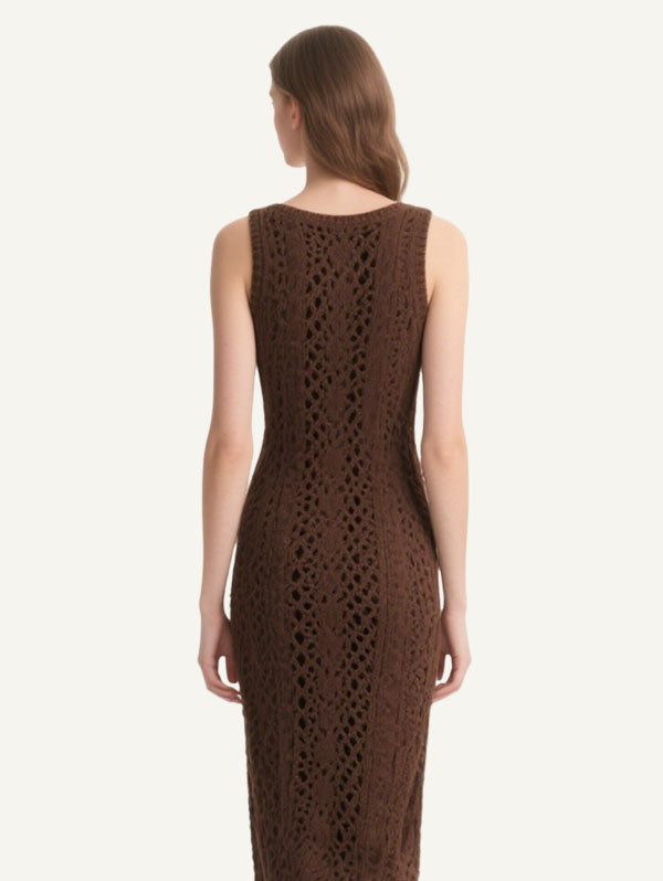 Brown Knitted Cut Out Maxi Dress Women's Boho Chic Dress