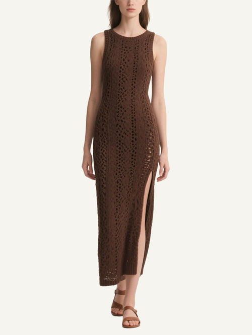 Brown Knitted Cut Out Maxi Dress Women's Boho Chic Dress