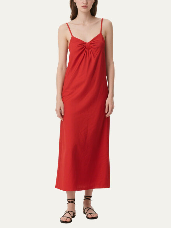 Red Ruched Slip Maxi Dress Women's Casual Summer Outfit