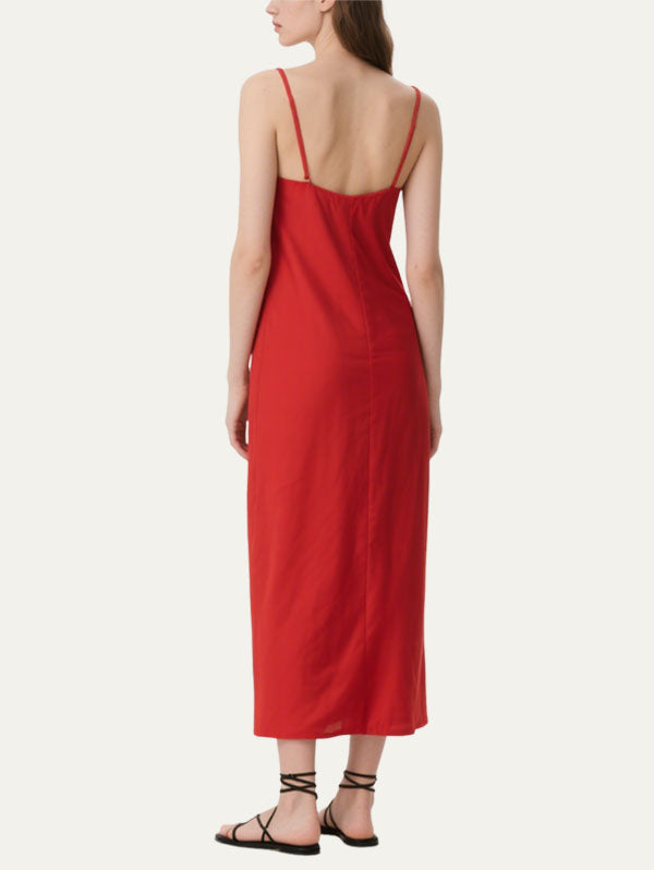 Red Ruched Slip Maxi Dress Women's Casual Summer Outfit