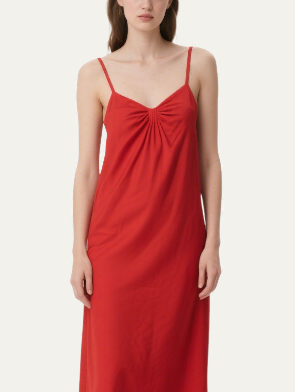 Red Ruched Slip Maxi Dress Women's Casual Summer Outfit