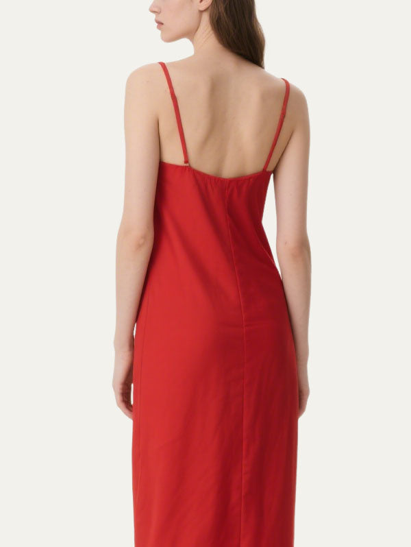 Red Ruched Slip Maxi Dress Women's Casual Summer Outfit