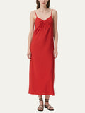 Red Ruched Slip Maxi Dress Women's Casual Summer Outfit
