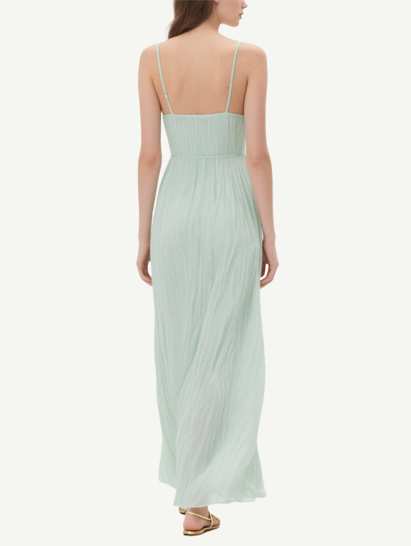 Light Green Pleated Maxi Dress Women's Flowy Summer Attire