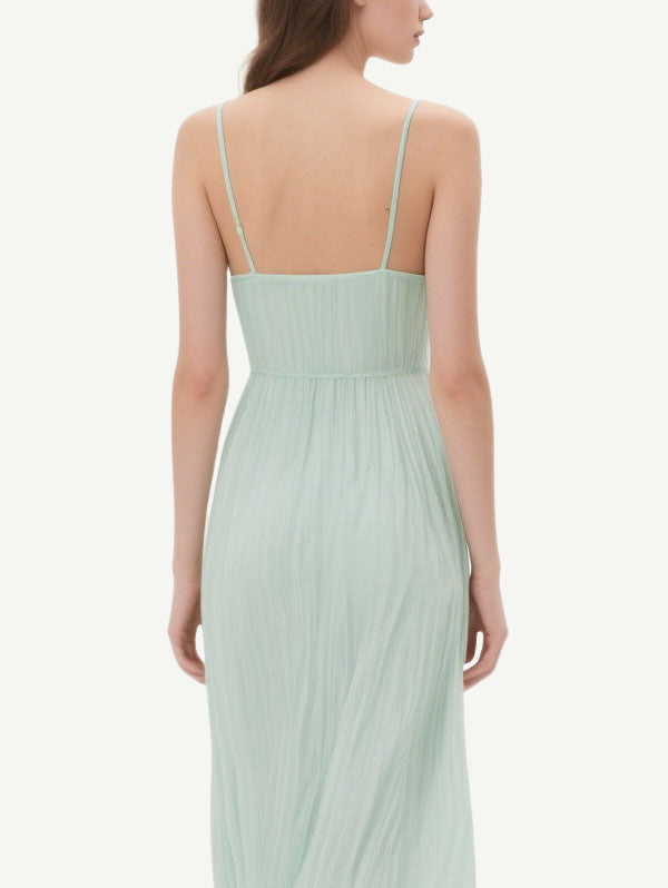 Light Green Pleated Maxi Dress Women's Flowy Summer Attire