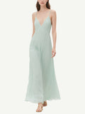 Light Green Pleated Maxi Dress Women's Flowy Summer Attire