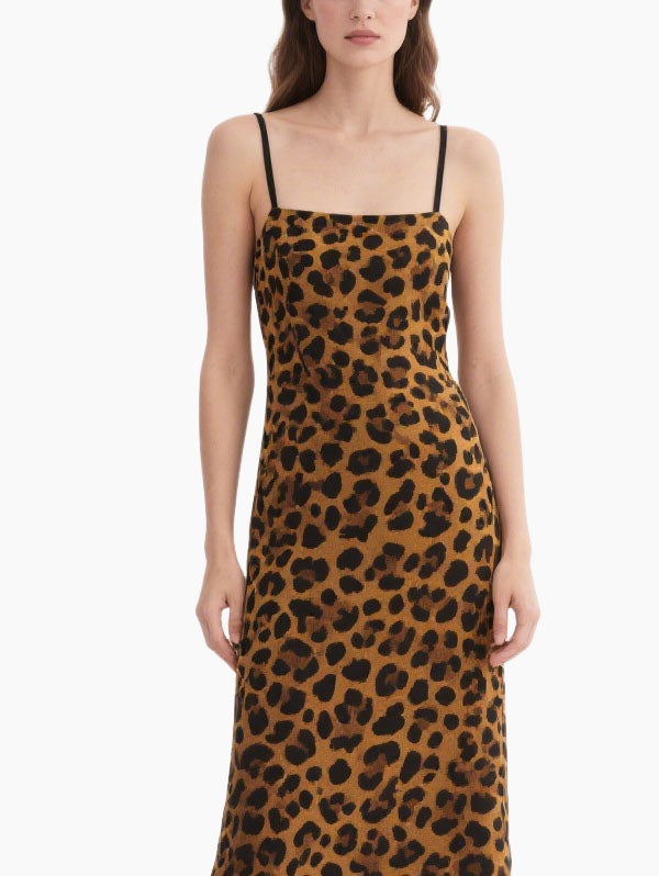 Brown Leopard Slip Maxi Dress Women's Trendy Casual Dress