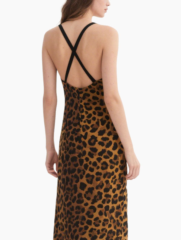 Brown Leopard Slip Maxi Dress Women's Trendy Casual Dress