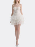 White Strapless Tulle Cocktail Dress with Layered Ruffles